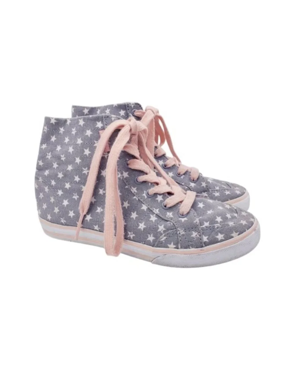 Vans Gray & Pink Star Corrie Hi Top Lace Up Sneakers Shoes Girls Youth Size 2.5